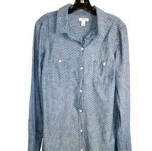 OLD Navy Black chambray polka-dot denim Casual L/S Button Down Shirt Top L Tall